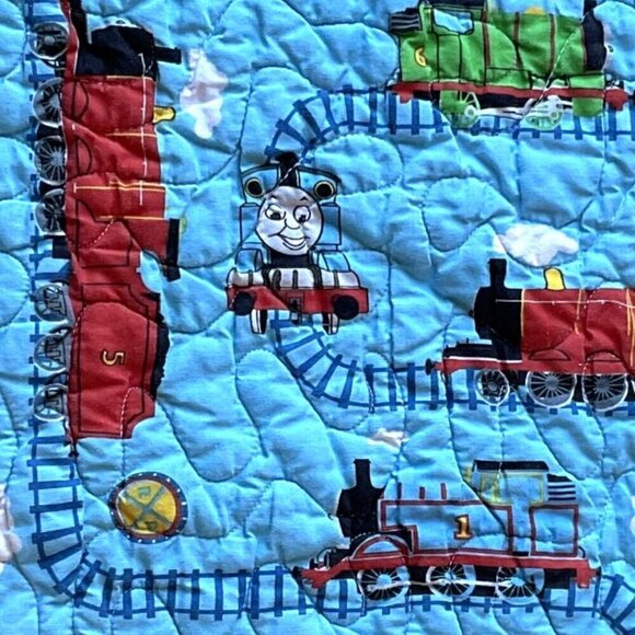 THOMAS AND FRIEND TRAIN DOUBLE SIDED QUILT HANDMADE BLANKET 60" x 38" - Picture 7 of 11